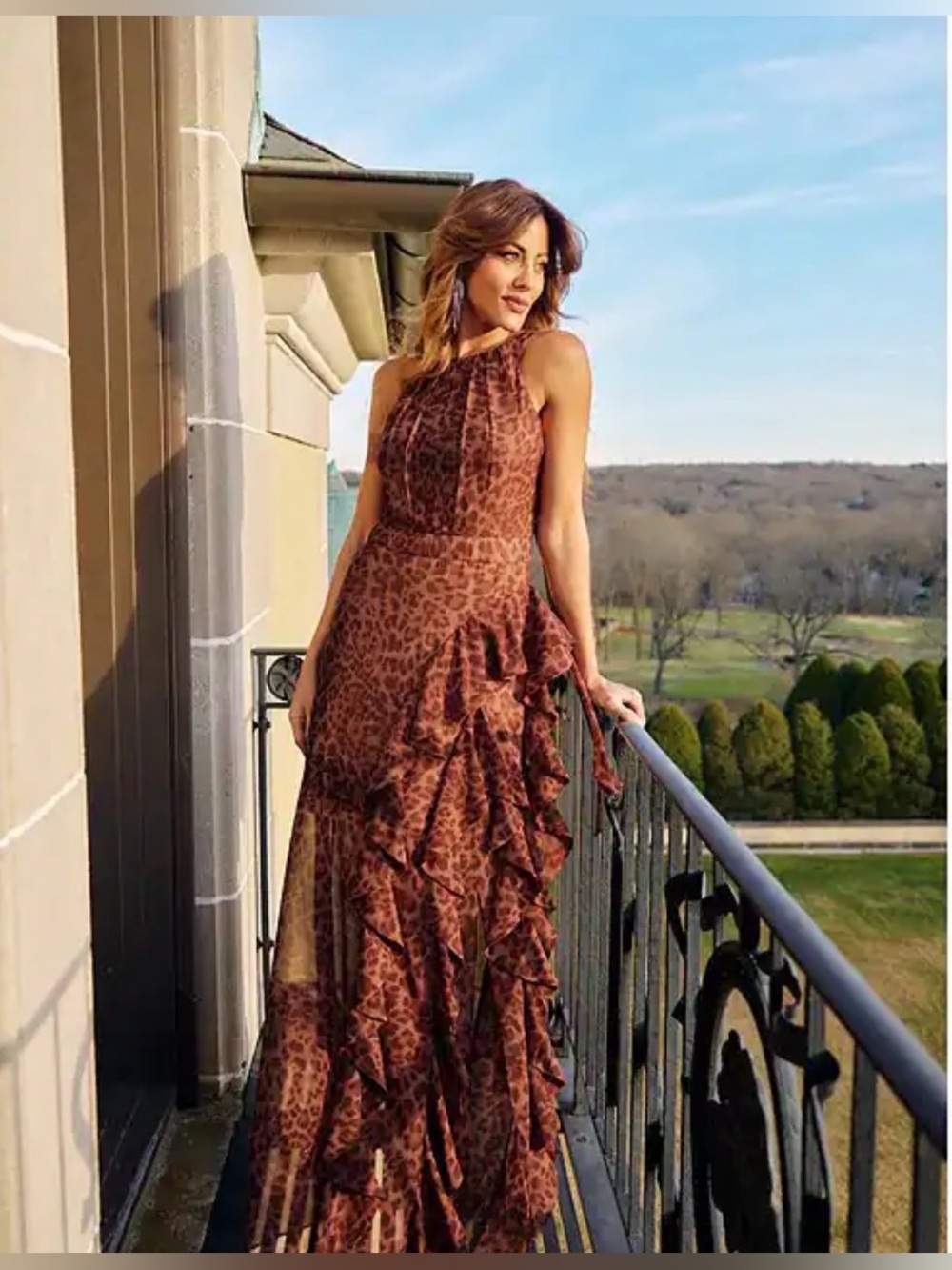 Betsy & Adam Halter Leopard Print Ruffle A Line Maxi Dress Size 16W. NWT. - Picture 5 of 5